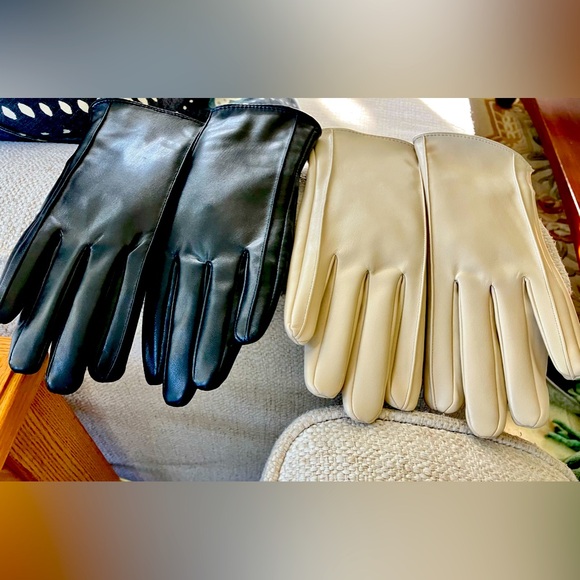 Two sets of faux leather unisex gloves, black and beige, size Medium never worn - Picture 1 of 16